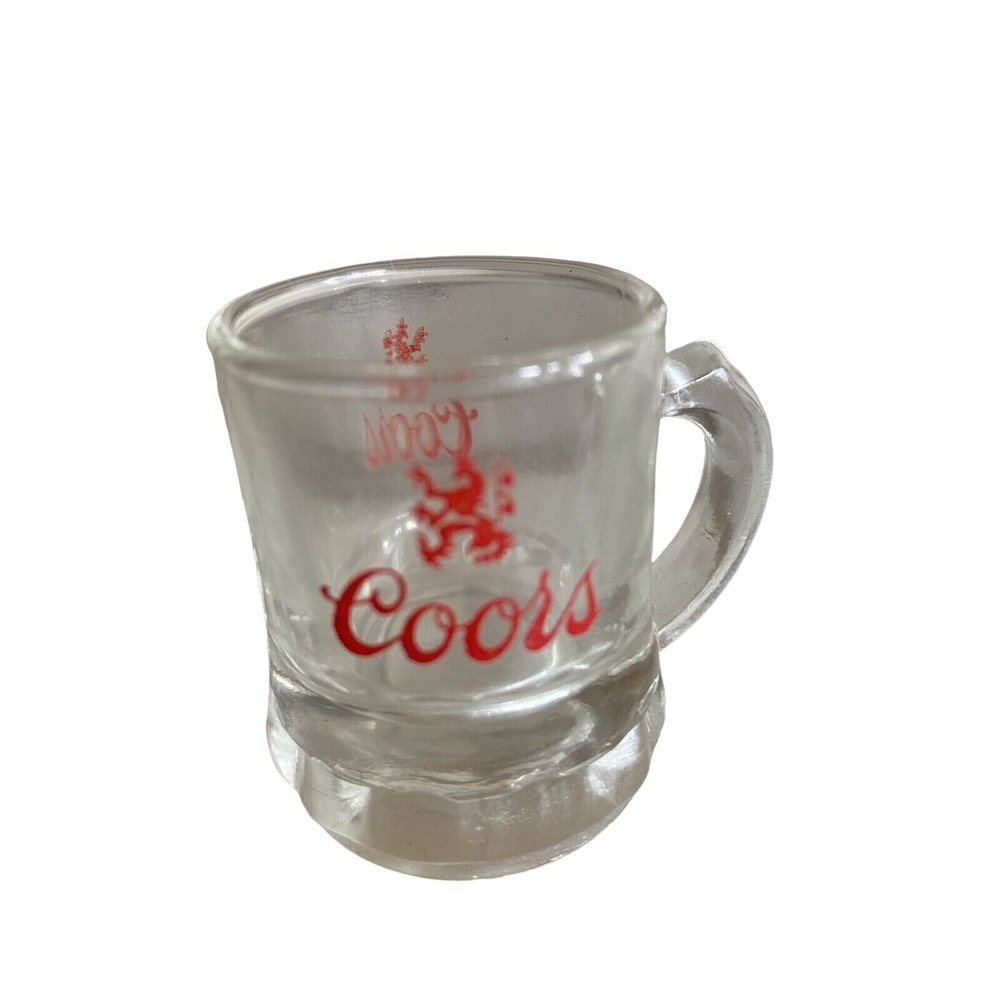 Coors Shot Glass Clear Mini Beer Stein Mug Red Logo Vintage Barware Collectible